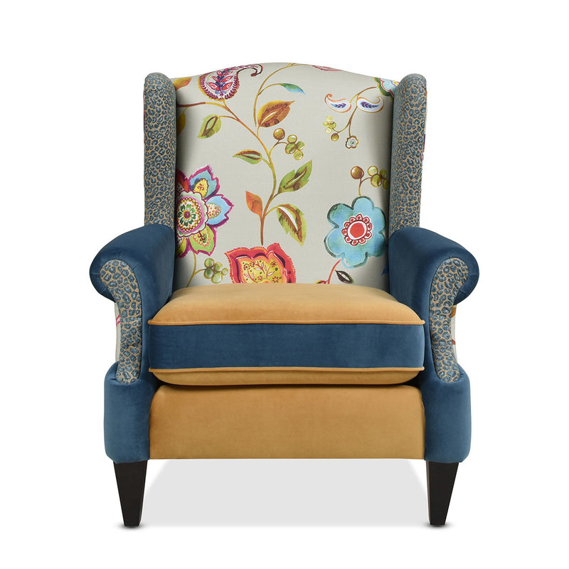 Anya - Boho Chic Wingback Accent Arm Chair - Floral / Leopard / Blue Teal / Yellow Gold - R&R Furniture Gallery (Fountain Valley, CA)