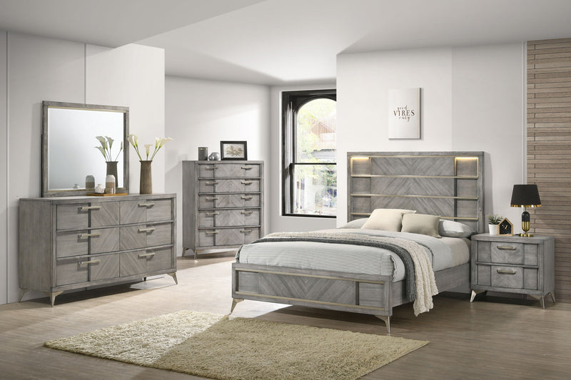5 Drawer Chest Book Matched Veneers - Gray - R&R Furniture Gallery (Fountain Valley, CA)