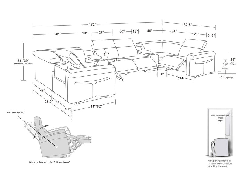 1126 - 8-Piece U-Shaped Sectional Sofa In With 2 Power Recliners & Power Headrests