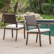 Outdoor Wicker Dining Chair With Water Resistant Cushions (Set of 2) - White / Brown - R&R Furniture Gallery (Fountain Valley, CA)
