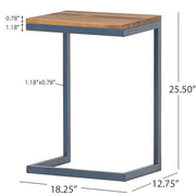 Noble House C-shaped end table with iron base and fir wood top, perfect for chair side use, stylish and functional home decor.