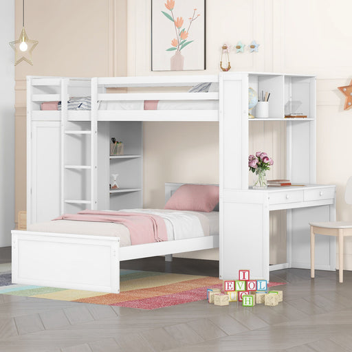 DreamHaus loft bed with stand-alone bed, shelves, desk, and wardrobe in a modern bedroom setup