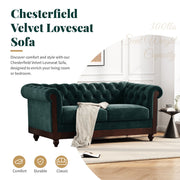 Chesterfield Loveseat Sofa, 2 Person Rolled Arm Upholstered Couch - R&R Furniture Gallery (Fountain Valley, CA)