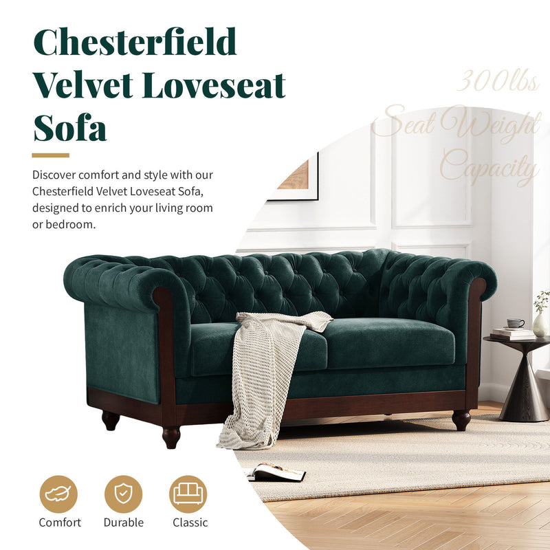 Chesterfield Loveseat Sofa, 2 Person Rolled Arm Upholstered Couch - R&R Furniture Gallery (Fountain Valley, CA)