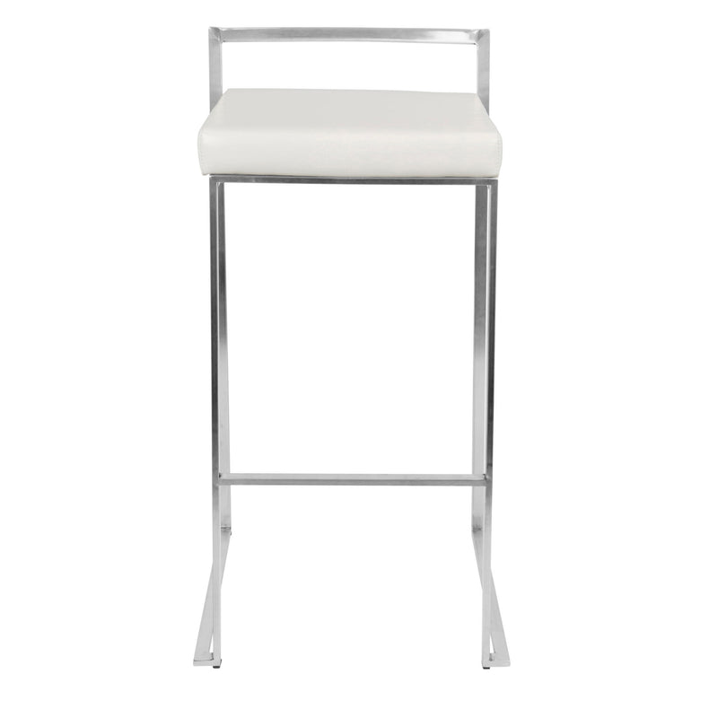 Lumi Source Fuji contemporary stackable barstool set with sleek modern design and wooden legs, perfect for modern kitchens or bars.