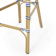 Outdoor Rattan French Barstool Set,, Bamboo, Seat Height - Navy Blue / White - R&R Furniture Gallery (Fountain Valley, CA)