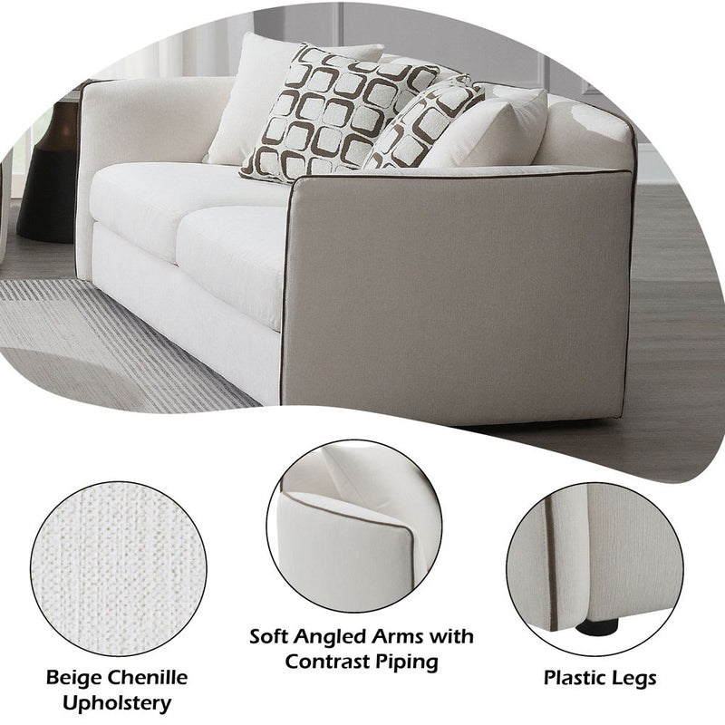 Yolanda - Loveseat With 4 Pillows - Beige Chenille - R&R Furniture Gallery (Fountain Valley, CA)