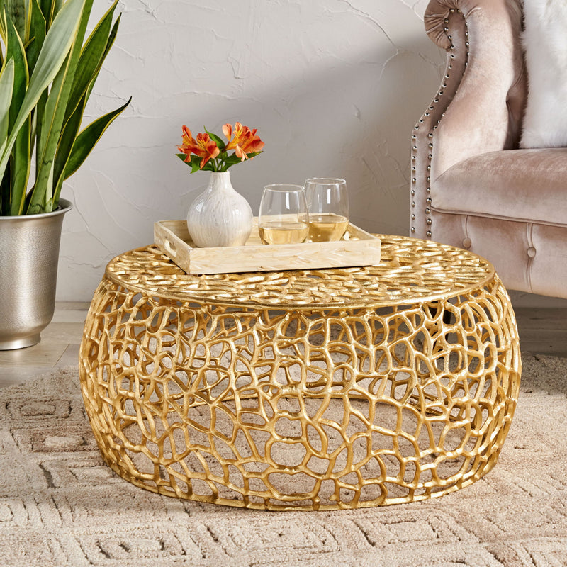 Modern Glam Mesh Coffee Table With Accents And - Gold - R&R Furniture Gallery (Fountain Valley, CA)