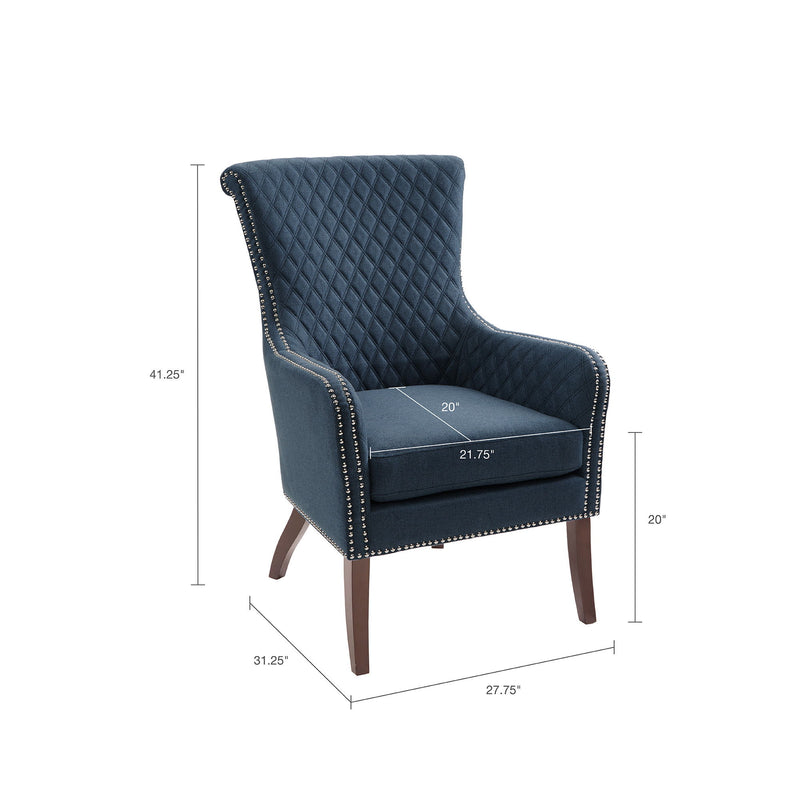 Accent Chair With Quilted Back And Silver Studs - Dark Blue - R&R Furniture Gallery (Fountain Valley, CA)