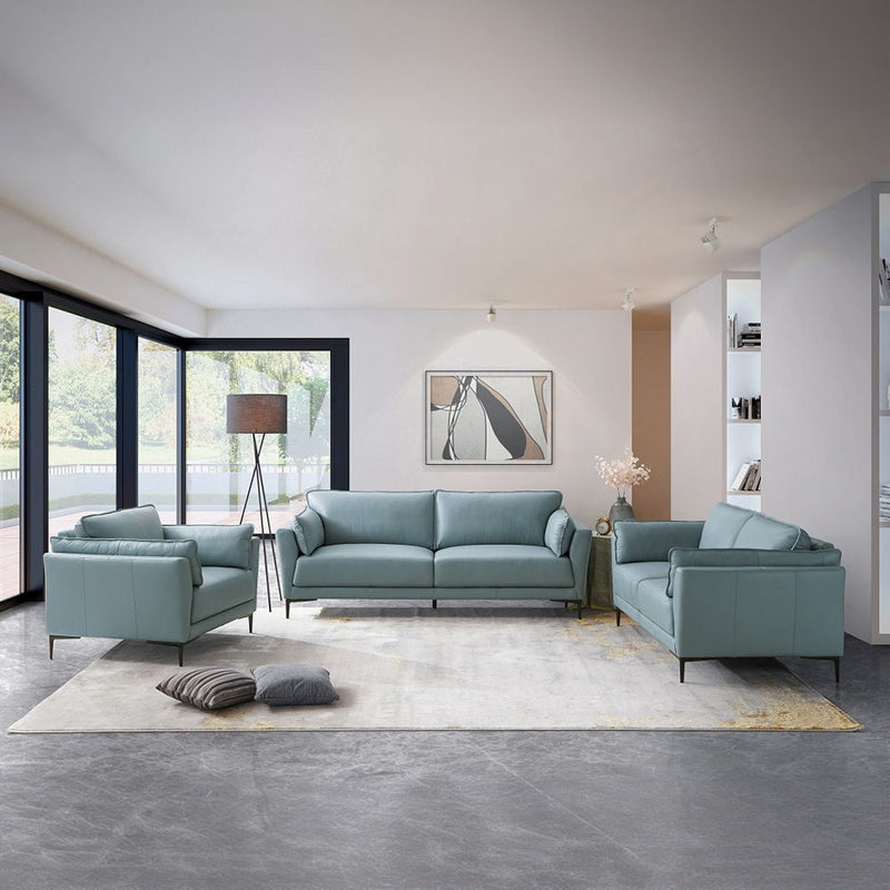 Mesut - Loveseat - Sage Green Top Grain Leather & Black - R&R Furniture Gallery (Fountain Valley, CA)