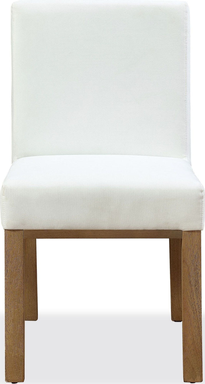 One Modern Coastal Upholstered Dining Side Chair in White Pearl and Bisque