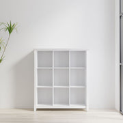 Simpli-Home Acadian handcrafted cube storage organizer with four compartments for versatile home organization.