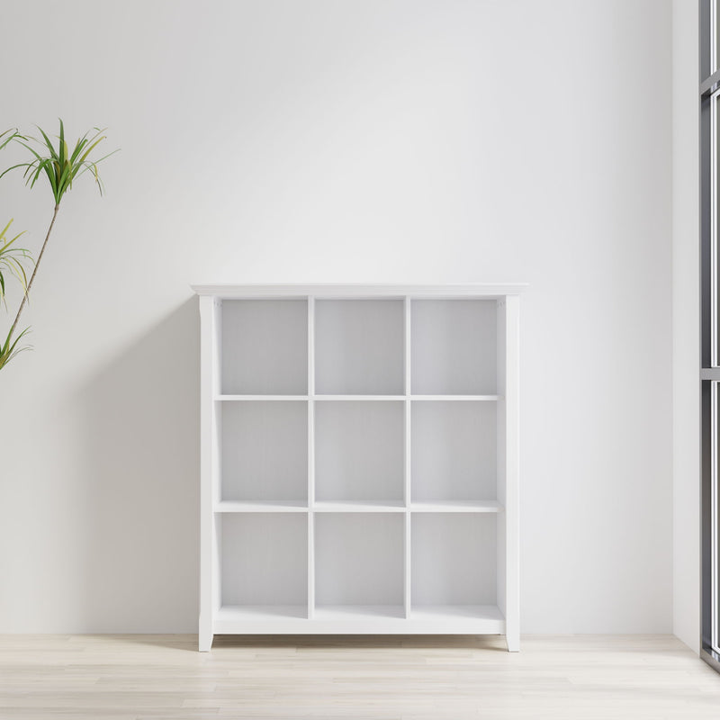 Simpli-Home Acadian handcrafted cube storage organizer with four compartments for versatile home organization.