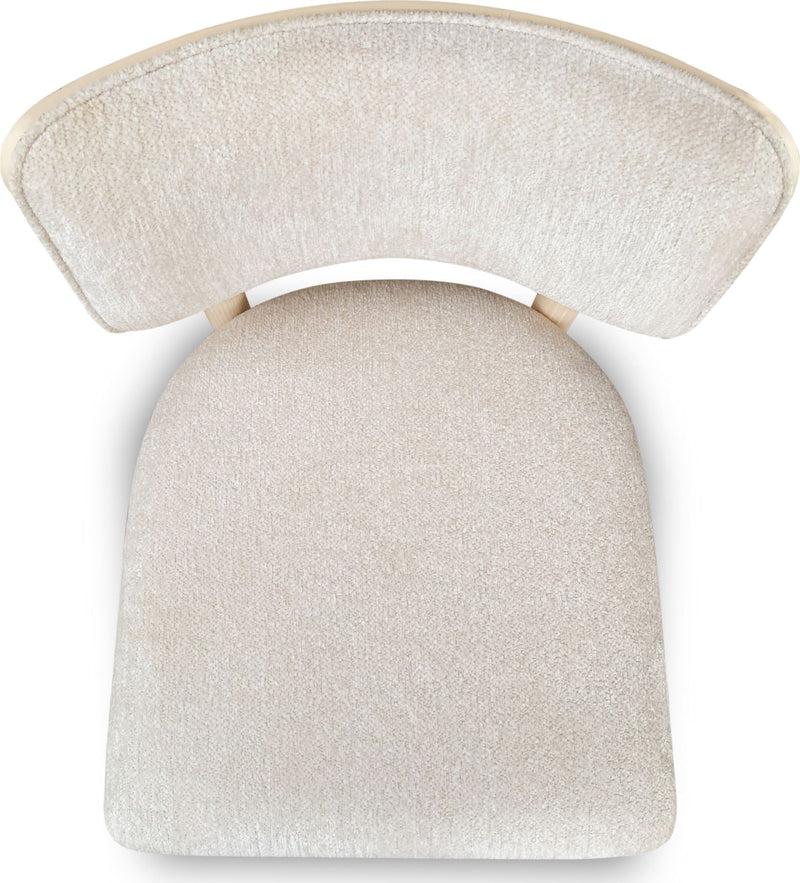 Zinnia Wood Back Dining Chair in White Sand and Dune Chenille