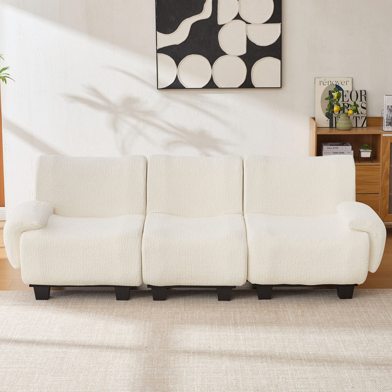 Noble House 3-seater sofa with curved armrests, stationary design, upholstered in neutral fabric, modern living room furniture.