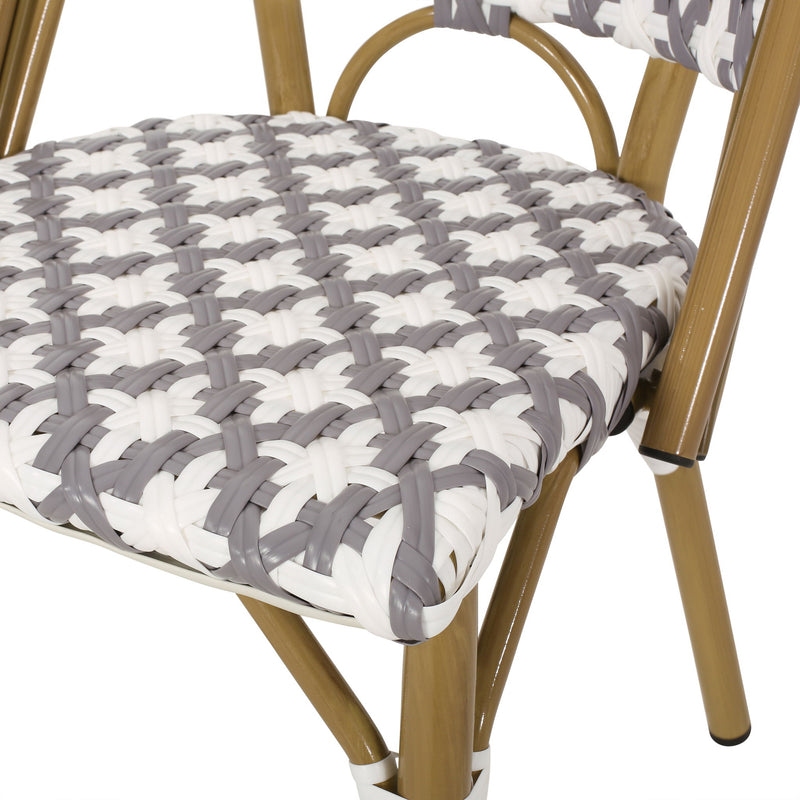 Noble House chic French bistro armless chair with durable rattan seat and aluminum frame, stylish outdoor dining furniture