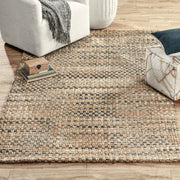 Classic Home Panama bold stripe area rug with navy and white patterns on a wooden floor.
