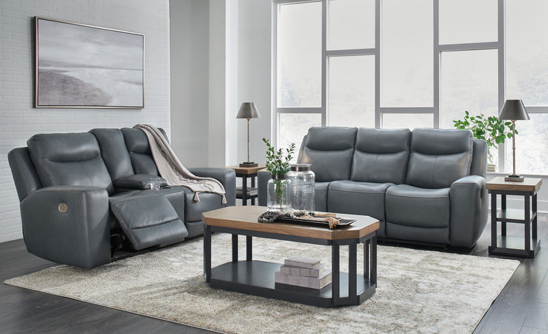 Mindanao - 2 Pc. - Power Reclining Sofa, Power Reclining Loveseat with Console - Steel - R&R Furniture Gallery (Fountain Valley, CA)