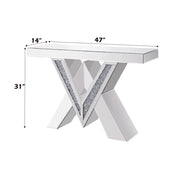Noralie - Console Table, "V" Shape Pedestal - Mirrored & Faux Diamonds - R&R Furniture Gallery (Fountain Valley, CA)