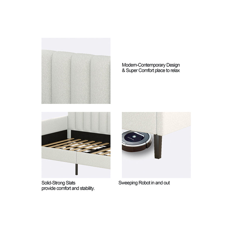 Elena - Boucle Upholstered Daybed, Ribbed Tufted Backrest - R&R Furniture Gallery (Fountain Valley, CA)