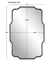 Uttermost Casmus black iron wall mirror with a sleek, modern round frame, mounted on a wall for stylish home decor.