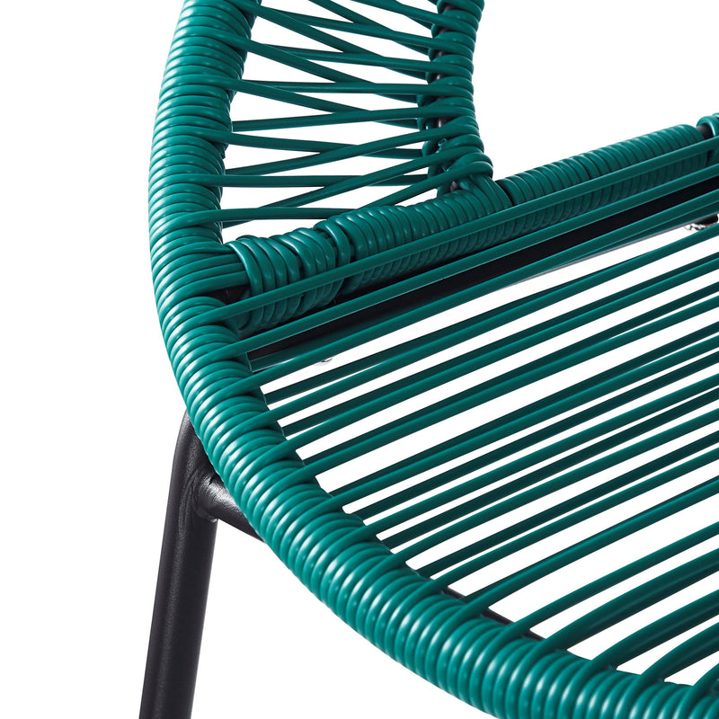 Set of two Noble House Ferrara outdoor patio barstools with woven seats and metal frames for outdoor seating.
