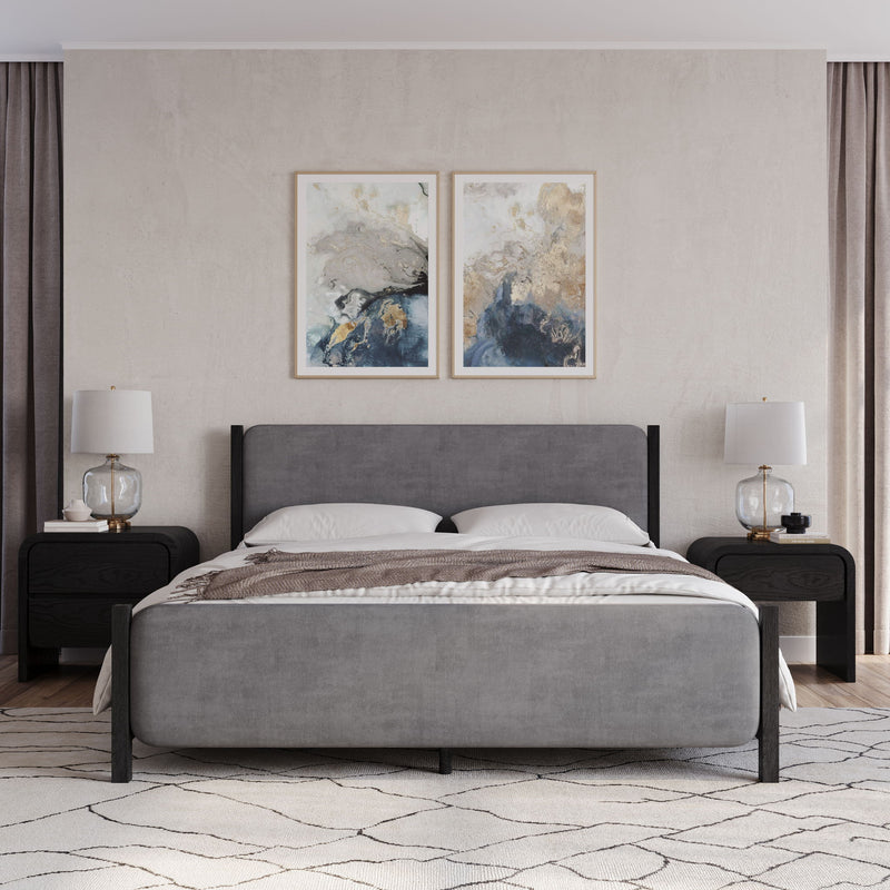 Elora California King-size Wood and Velvet Upholstered Bed in Jet and Charcoal