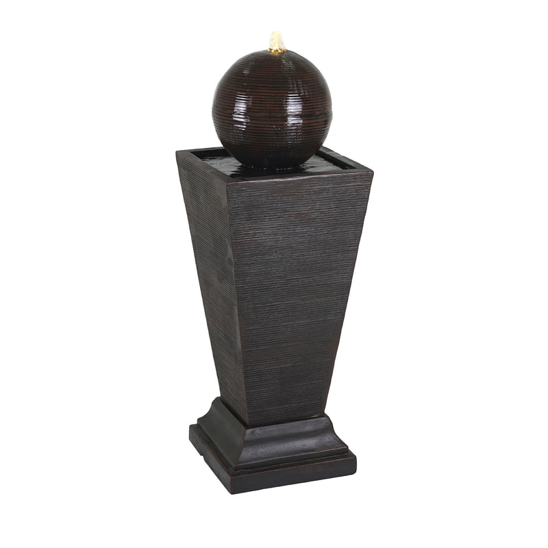 35.5" Tall Column Fountain With LED Lights, Retro Outdoor Decor, Weather Resistant Feature - Dark Brown - R&R Furniture Gallery (Fountain Valley, CA)