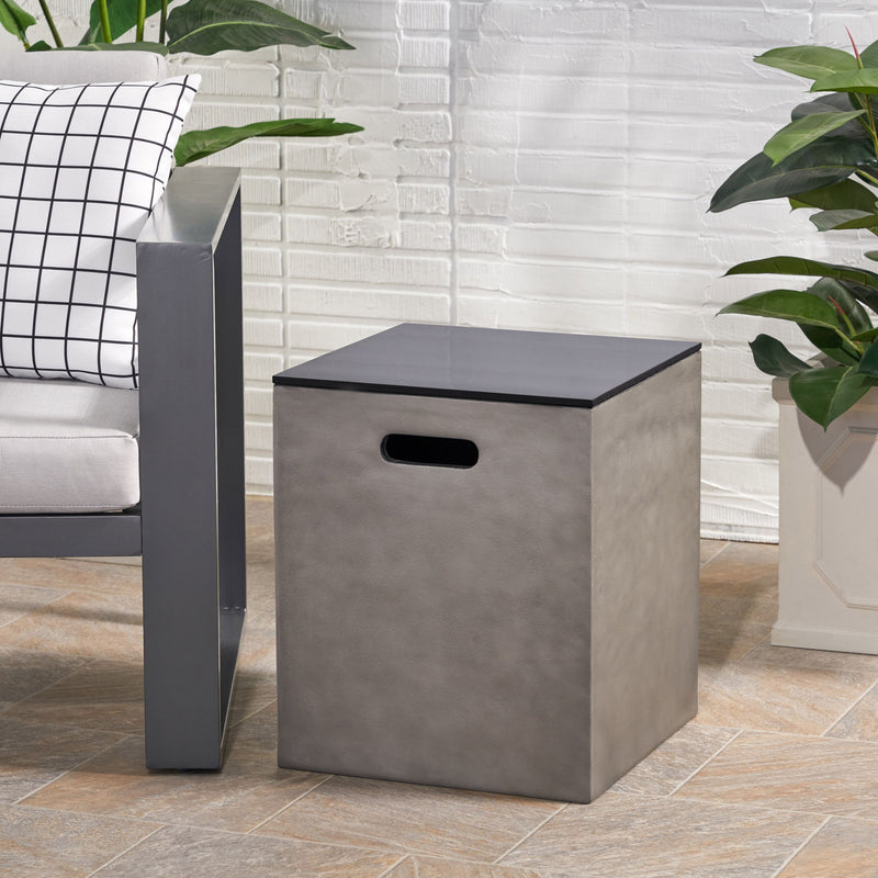 Modern black and gray Noble House Mgo tank holder side table with ceramic top, designed as a stylish storage table for living spaces.