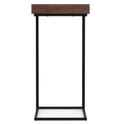 Simpli-Home Gallagher handcrafted chair side table with C-shaped design, smooth wood finish, ideal for living room or bedroom.