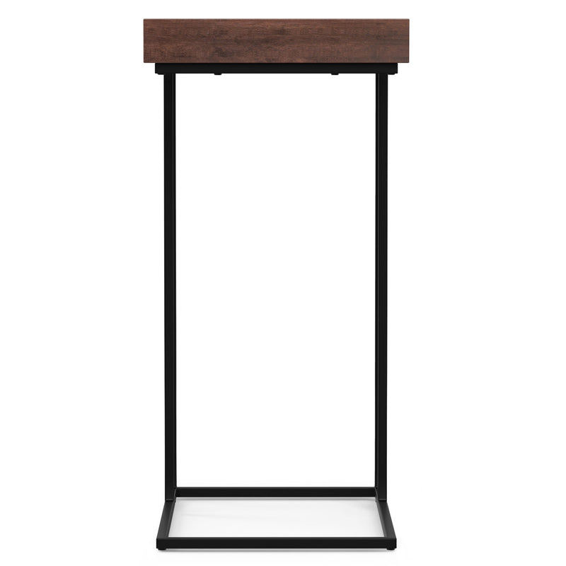 Simpli-Home Gallagher handcrafted chair side table with C-shaped design, smooth wood finish, ideal for living room or bedroom.