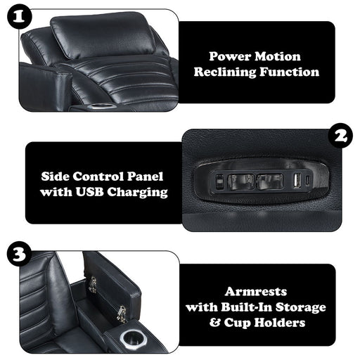 Ephron - Power Motion Recliner With Power Headrest & LED - Black - R&R Furniture Gallery (Fountain Valley, CA)