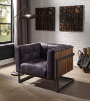 Sagat - Accent Chair - Antique Ebony Top Grain Leather & Rustic Oak - R&R Furniture Gallery (Fountain Valley, CA)