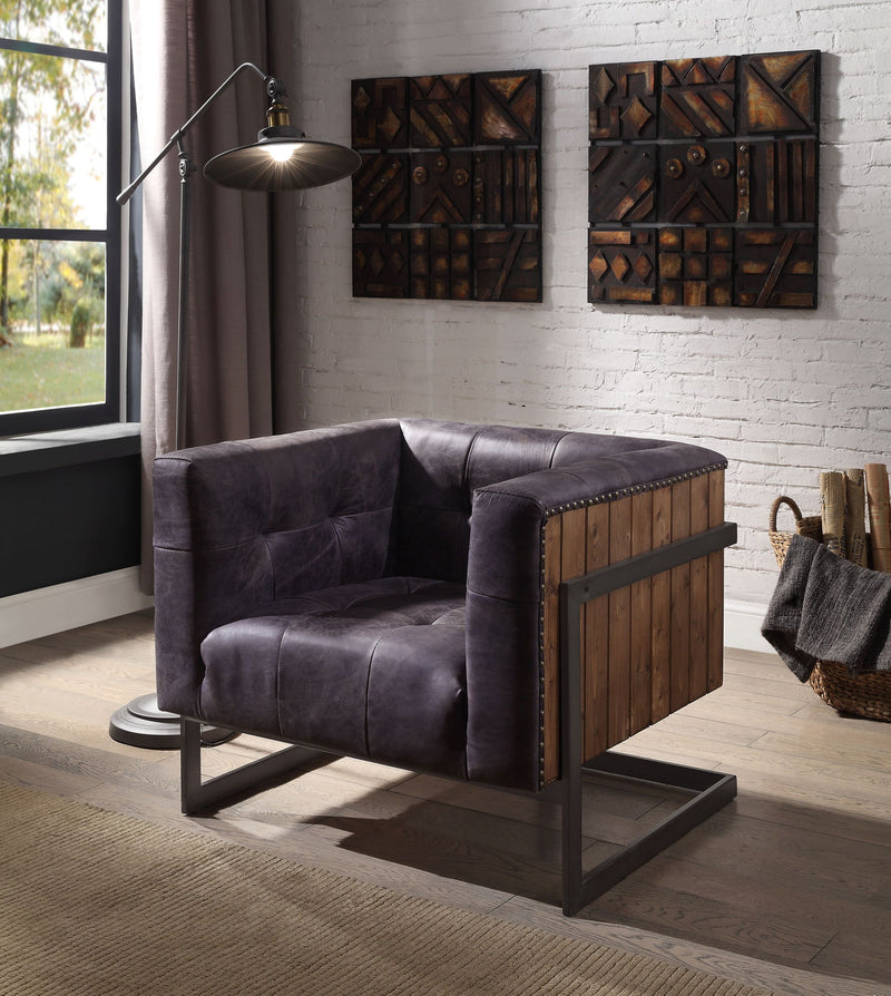 Sagat - Accent Chair - Antique Ebony Top Grain Leather & Rustic Oak - R&R Furniture Gallery (Fountain Valley, CA)