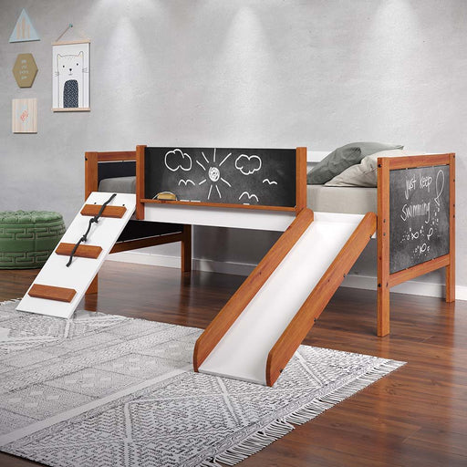 Aurea - Twin Loft Bed With Slide - Cherry Oak & White - R&R Furniture Gallery (Fountain Valley, CA)