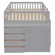 DreamHaus bunk bed with four drawers and three shelves, featuring a sturdy wooden frame and space-saving design.