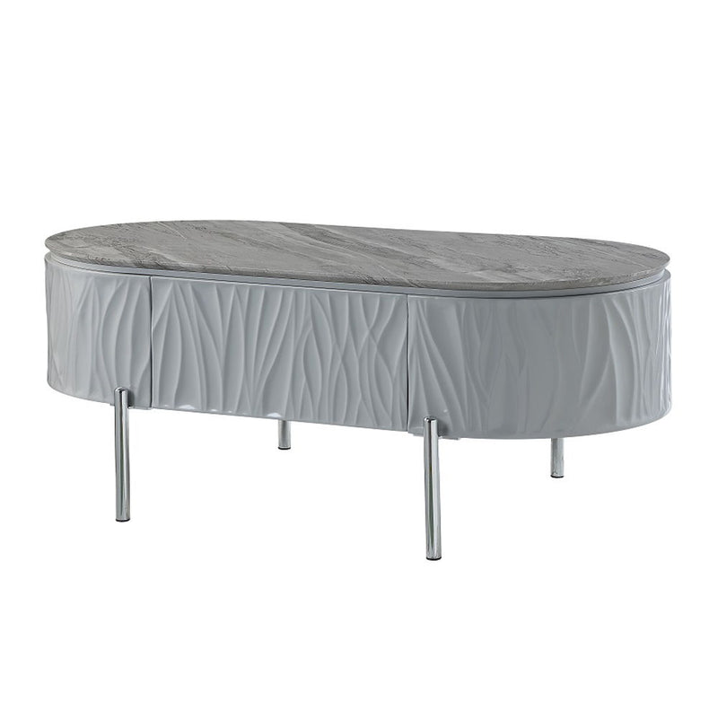 Yukino - Coffee Table - Gray High Gloss & Chrome - R&R Furniture Gallery (Fountain Valley, CA)