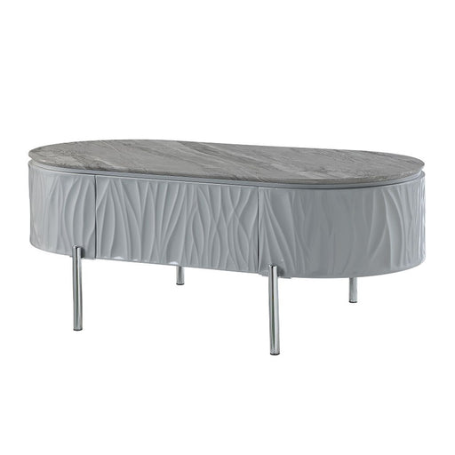 Yukino - Coffee Table - Gray High Gloss & Chrome - R&R Furniture Gallery (Fountain Valley, CA)