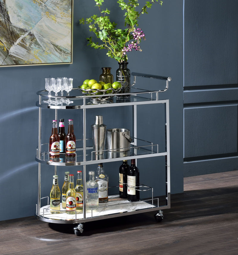 Inyo - Serving Cart - Clear Glass & Chrome - R&R Furniture Gallery (Fountain Valley, CA)