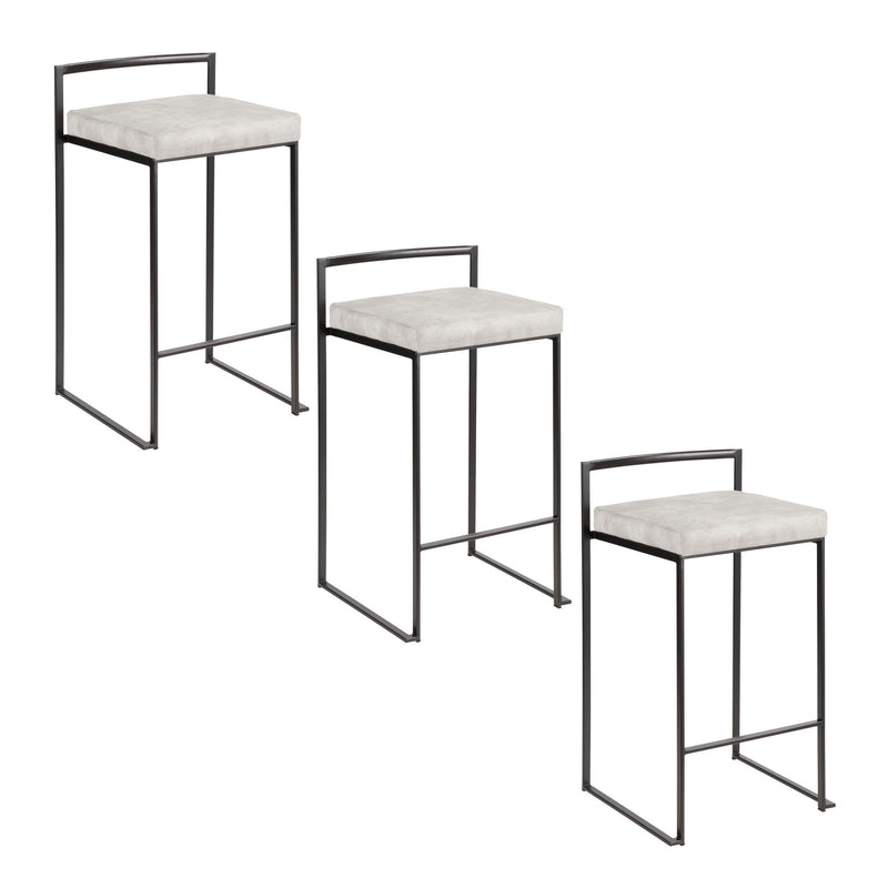 Lumi Source Fuji contemporary style stackable counter stool set with sleek design and wooden legs, perfect for modern kitchen or bar area.
