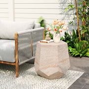 Outdoor / Indoor Lightweight Concrete Side Table, Hexagonal Round Travertine Accent Table - Beige - R&R Furniture Gallery (Fountain Valley, CA)