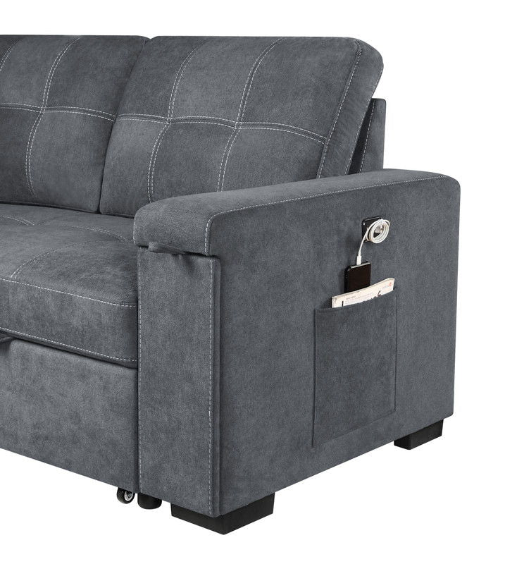 Toby - Woven Fabric Reversible Sleeper Sectional Sofa With Storage Chaise Cup Holder Charging Ports And Pockets - R&R Furniture Gallery (Fountain Valley, CA)