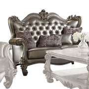 Versailles - Loveseat With 4 Pillows - Silver Synthetic Leather & Antique Platinum - R&R Furniture Gallery (Fountain Valley, CA)