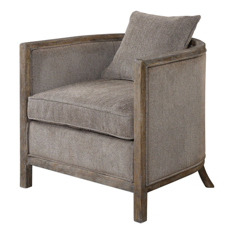 Gray Viaggio chenille accent chair by Uttermost with plush upholstery and modern design, shown in a stylish living room setting.