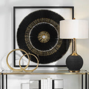 Uttermost Sandara Shadow Box wall decor featuring a black and gold geometric design for modern interior decoration.