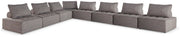 Signature Design by Ashley Bree Zee outdoor sectional with beige cushions and dark wicker frame, perfect for patio lounging.