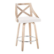 Lumi Source Charlotte farmhouse counter stool set with swivel, fixed height, round footrest, and natural wood finish.
