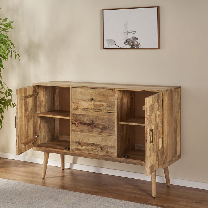 3 Drawer Sideboard With 2 Doors (KD Legs) - Natural - R&R Furniture Gallery (Fountain Valley, CA)