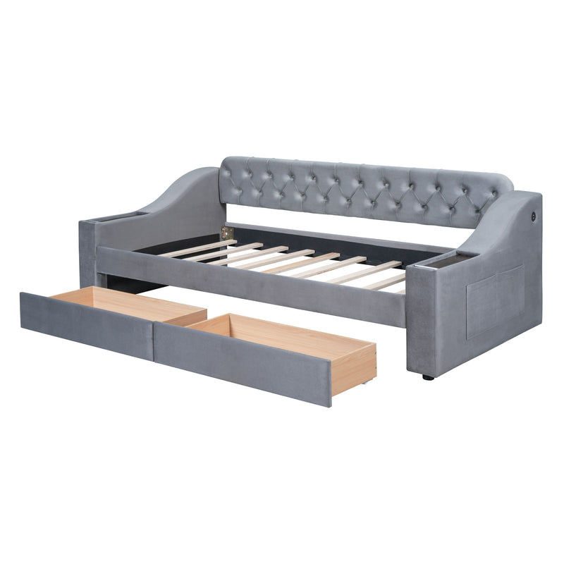 Upholstered Daybed With Storage Armrests And USB Port - R&R Furniture Gallery (Fountain Valley, CA)