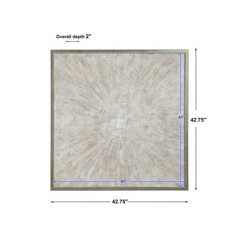 Uttermost Mesmerize abstract canvas art featuring pearl silver tones, with swirling and textured artistic design.